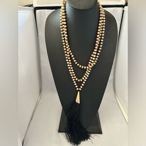 C1946 long champagne bead necklace with long black tassel